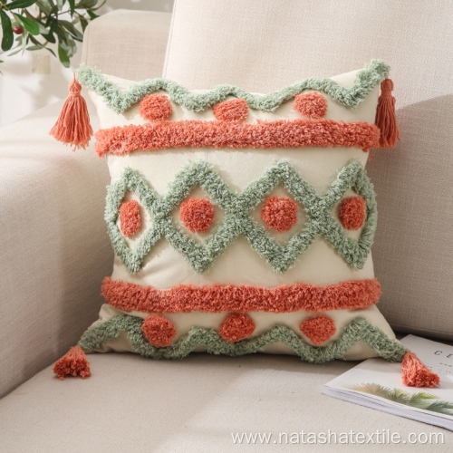 Pure cotton colorful tufted cushion pillow case